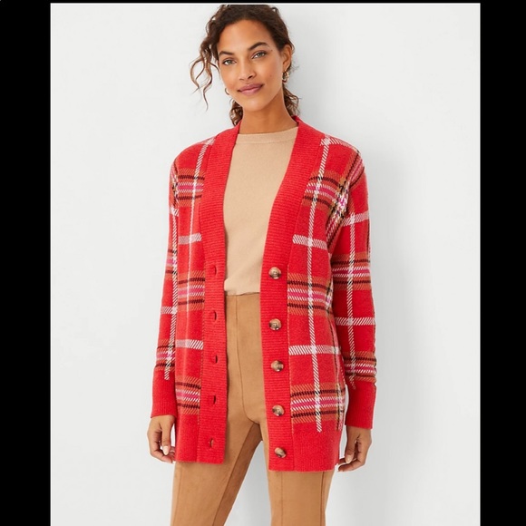 Nwt Ann Taylor Jacquard Plaid Boyfriend 